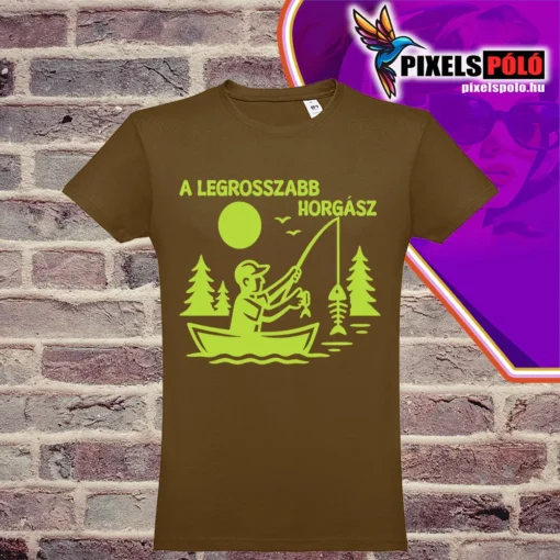 Vicces póló grafikán a legrosszabb horgász halcsontvázat fog ki a tóból