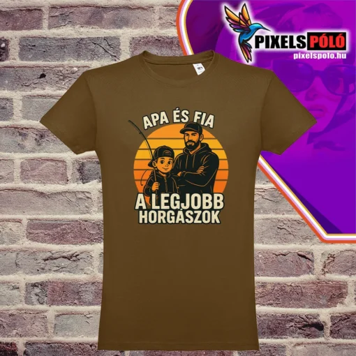 Apa és fia horgászik vicces póló grafikán – horgász ajándék ötlet