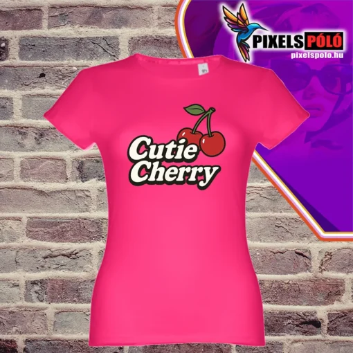Retro betűs Cutie Cherry póló – cseresznye grafikával