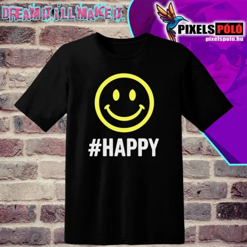 #Happy póló – sárga smiley grafikával