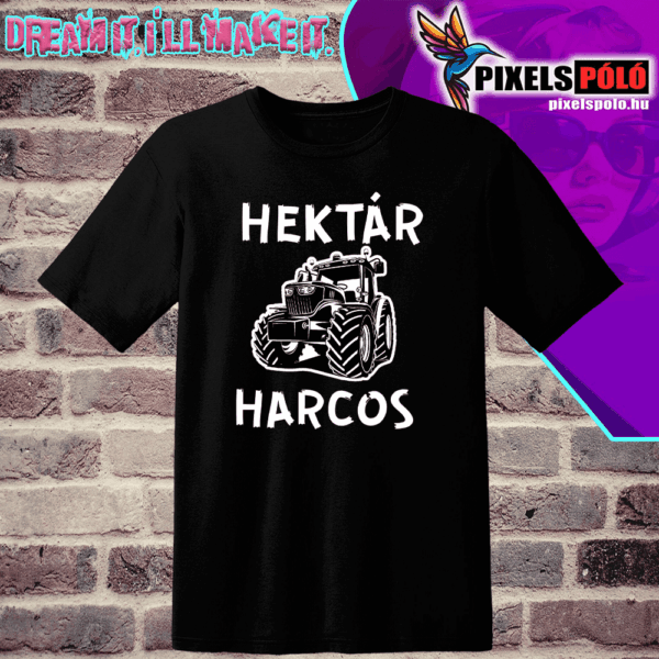 Traktoros póló, grafikán egy traktor látható, alatta a Hektár harcos felirat