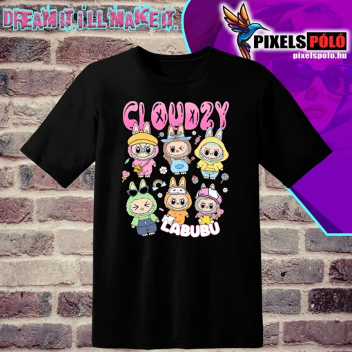 Labubu Cloudzy Group póló – színes Labubu karakterek vidám grafikával
