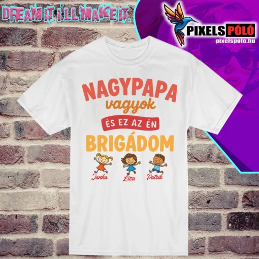 Nagypapás póló unokák nevével és választható karakterekkel