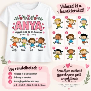 Anya vagyok és ez az én bandám – póló gyerekek neveivel