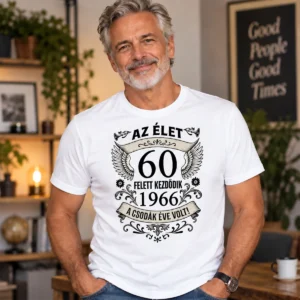 Az élet 60 felett kezdődik 1966-os születésnapi póló szárnyas grafikával