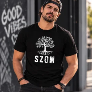 faSZOM vicces fekete póló férfi modellen
