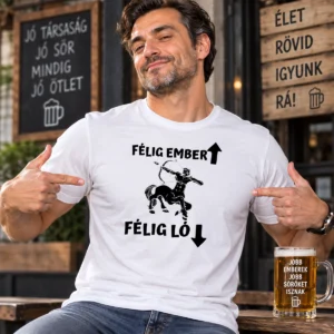 Férfi modell Félig ember félig ló vicces pólóban