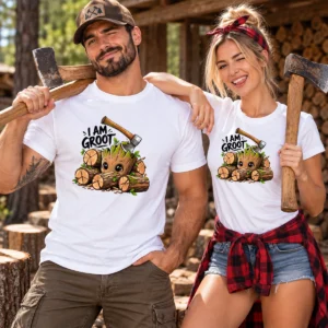 Groot paródia póló fehér pólón férfi ,női modellen