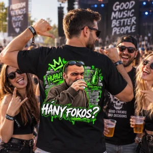 Hány fokos mém póló hátulról férfi modellen fesztiválon