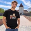 Fekete I Love Sárvár póló színezett Nádasdy-vár grafikával