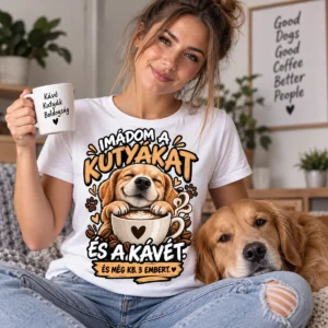 Imádom a kutyákat és a kávét vicces kutyás póló