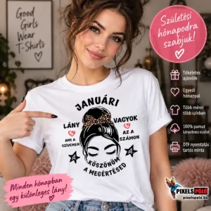 Fehér Januári lány vagyok női póló fekete leopárdos grafikával