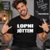 Lopni jöttem vicces férfi póló fekete színben modellen