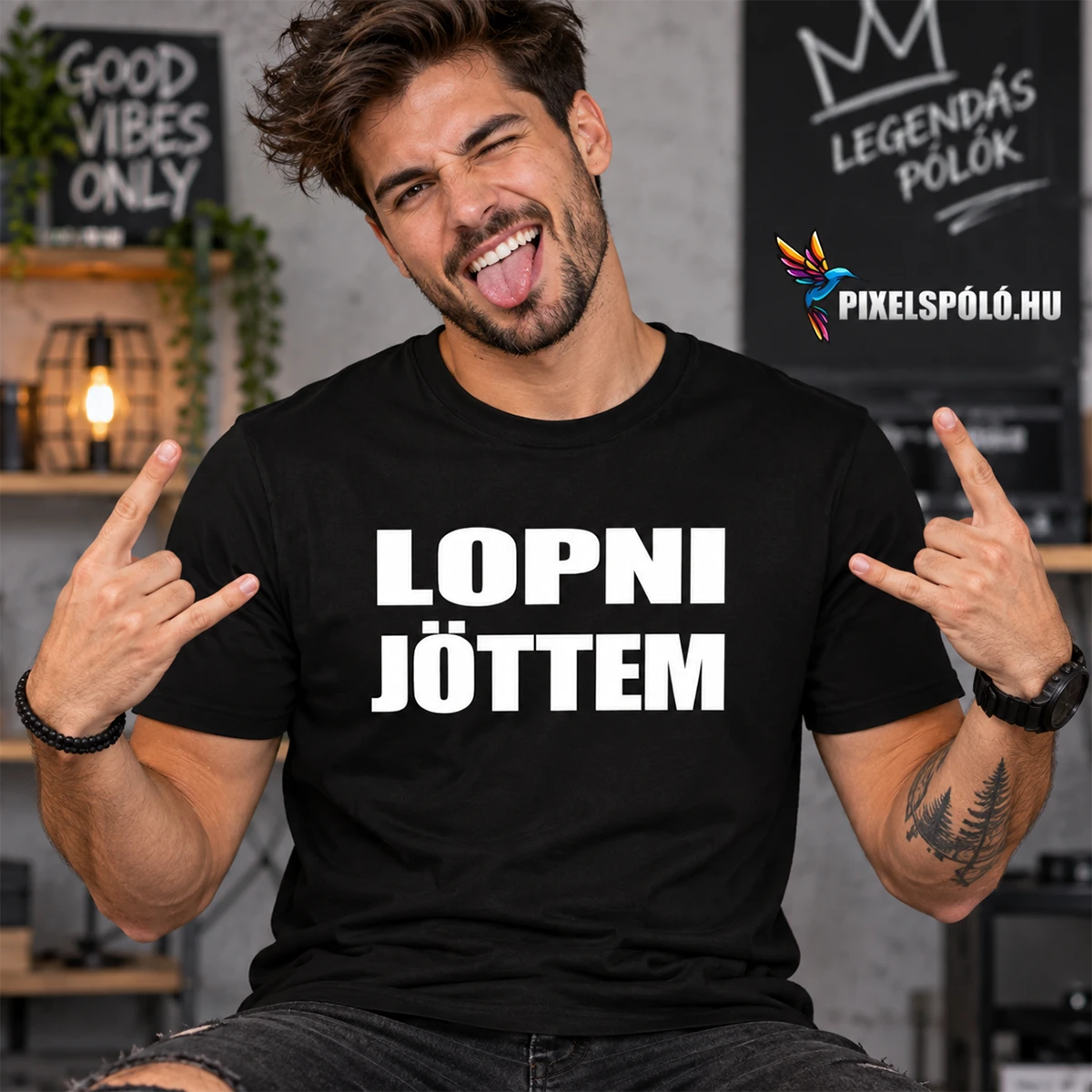 Fekete póló fehér Lopni jöttem felirattal