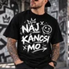 Fekete póló Náj káncsi mo feliratú fehér underground graffiti grafikával