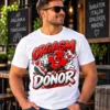 Orgasm Donor feliratú vicces pólógrafika piros kereszt figurával