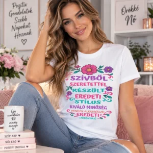 Szívből szeretettel virágos női születésnapi póló női modellen
