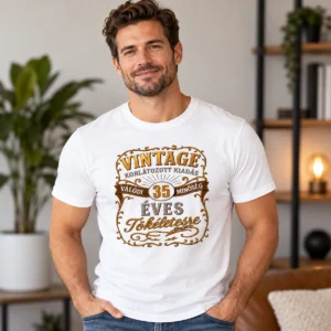 Fehér vintage Tökéletesre formálva egyedi életkoros születésnapi póló