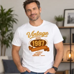 Fehér Vintage Készült egyedi évszámos születésnapi póló különkiadás grafikával