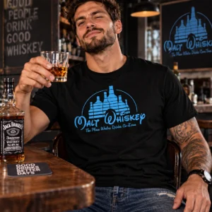 Walt Whiskey póló kék whiskey paródia grafikával