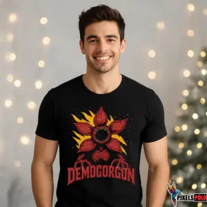 Demogorgon póló – sötét hangulatú karácsonyi design – különleges ajándék rajongóknak