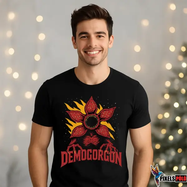 Demogorgon póló – sötét hangulatú karácsonyi design – különleges ajándék rajongóknak