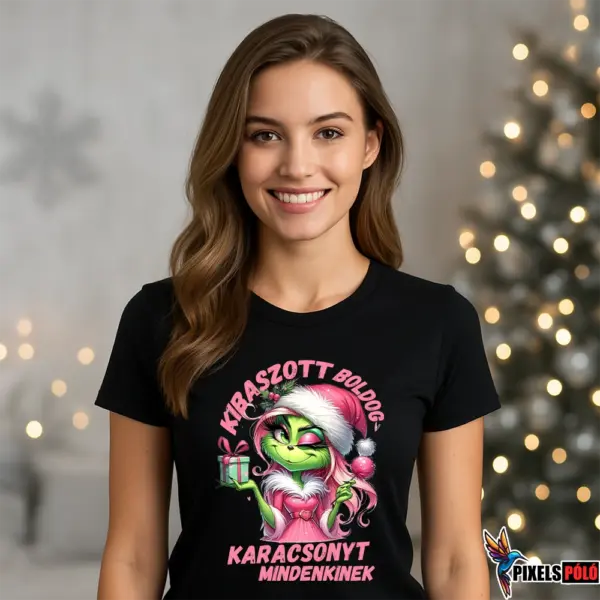 Kibaszott boldog karácsonyt női póló – humoros női Grinch ajándékkal – vicces karácsonyi grafika