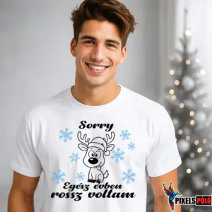 Sorry egész évben rossz voltam póló – fiú rénszarvas grafika – humoros karácsonyi gyerekpóló