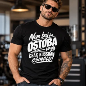 Fehér tipográfiai pólógrafika Nem baj ha ostoba vagy, csak kussban csináld felirattal, szarkasztikus stílusban.