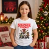 Fehér Stranger Things gyermek póló bicikliző szereplőkkel és Demogorgon grafikával