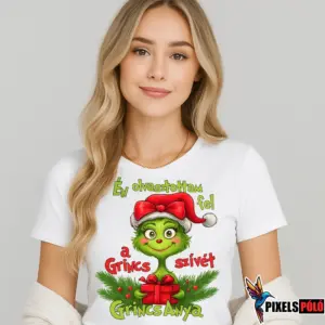 Cuki karácsonyi póló Grincs lánnyal mikulás sapkában és Én olvasztottam fel a Grincs szívét felirattal