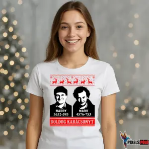 Harry és Marv póló – Reszkessetek betörők karácsonyi póló – vicces Boldog Karácsonyt felirattal