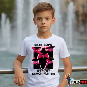 Huntrix K-Pop Demon Hunters fiú csapat póló – gyermek méret, anime / K-pop stílusú, démonvadász dizájn