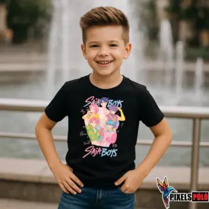 Huntrix Saja Boys póló – színes K-pop démonvadász grafika fiú csapattal, gyerek modell, PixelsPóló