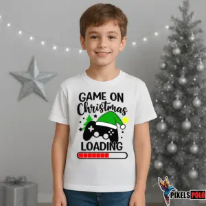 Karácsonyi Gamer póló konzol grafikával és karácsonyi dekorációval, vicces gamer karácsonyi póló