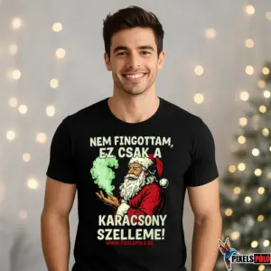 Vicces karácsonyi póló Télapóval és zöld gázfelhő grafikával, Nem fingottam ez csak a karácsony szelleme felirattal