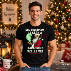 Nem fingottam, ez csak a karácsony szelleme póló vicces Mikulás grafikával férfi modellen