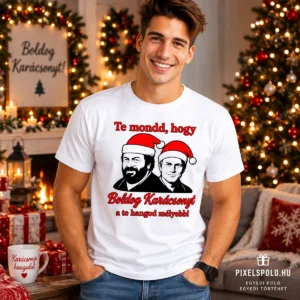 Fehér Te mondd, hogy Boldog Karácsonyt Bud Spencer és Terence Hill póló férfi modellen