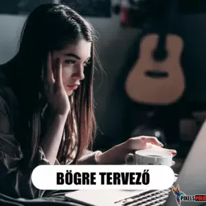 A képen egy lány börét tervez az online bögre tervezőben laptoppon