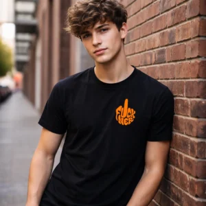 fuck ner póló fekete minimalista felirat politikai feliratos póló fekete narancs logó