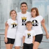 king queen prince princess családi póló fehér arany koronás feliratos szett család