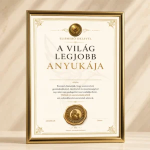 A Világ Legjobb Anyukája oklevél arany keretben, prémium elismerő oklevél édesanyáknak elegáns kivitelben a PixelsPolo kínálatából.