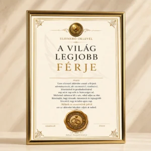 A Világ Legjobb Férje oklevél elegáns arany keretben, prémium elismerő oklevél férjnek, romantikus ajándék házassági évfordulóra, születésnapra vagy karácsonyra a PixelsPolo kínálatából.