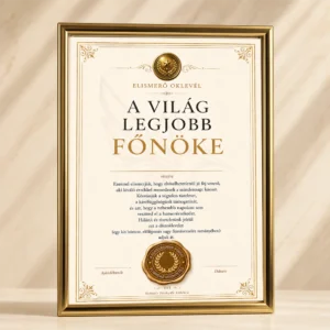 A Világ Legjobb Főnöke oklevél prémium arany elismerő oklevél személyre szabható ajándék vezetőnek elegáns díszoklevél Pixelspóló