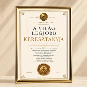 A Világ Legjobb Keresztanyja oklevél arany keretes prémium elismerő oklevél keresztanyának elegáns ajándék Pixelspóló