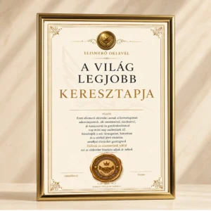 A Világ Legjobb Keresztapja Oklevél arany színű keretben elegáns elismerő oklevél ajándék keresztapának