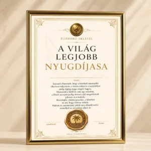 A Világ Legjobb Nyugdíjasa Oklevél arany színű keretben elegáns elismerő oklevél ajándék nyugdíjba vonulásra