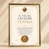 A Világ Legjobb Tesója Oklevél arany színű keretben elegáns elismerő oklevél ajándék testvérnek