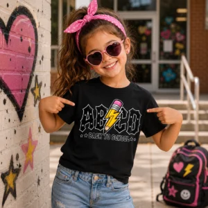 Back to School rockos iskolakezdős lány gyerek póló fekete színben