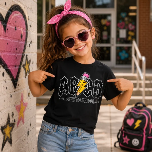Back to School rockos iskolakezdős lány gyerek póló fekete színben